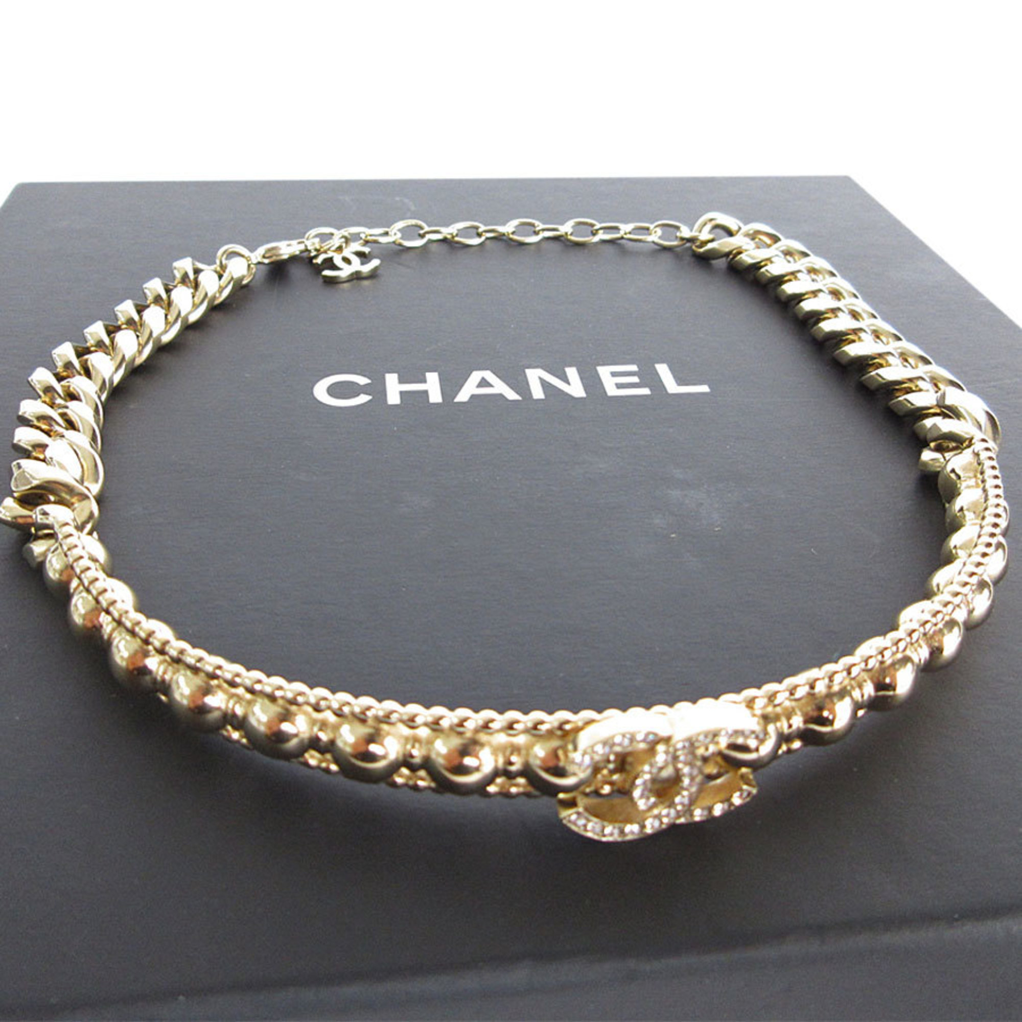 CHANEL choker necklace Coco mark metal rhinestone gold silver ladies s0128g