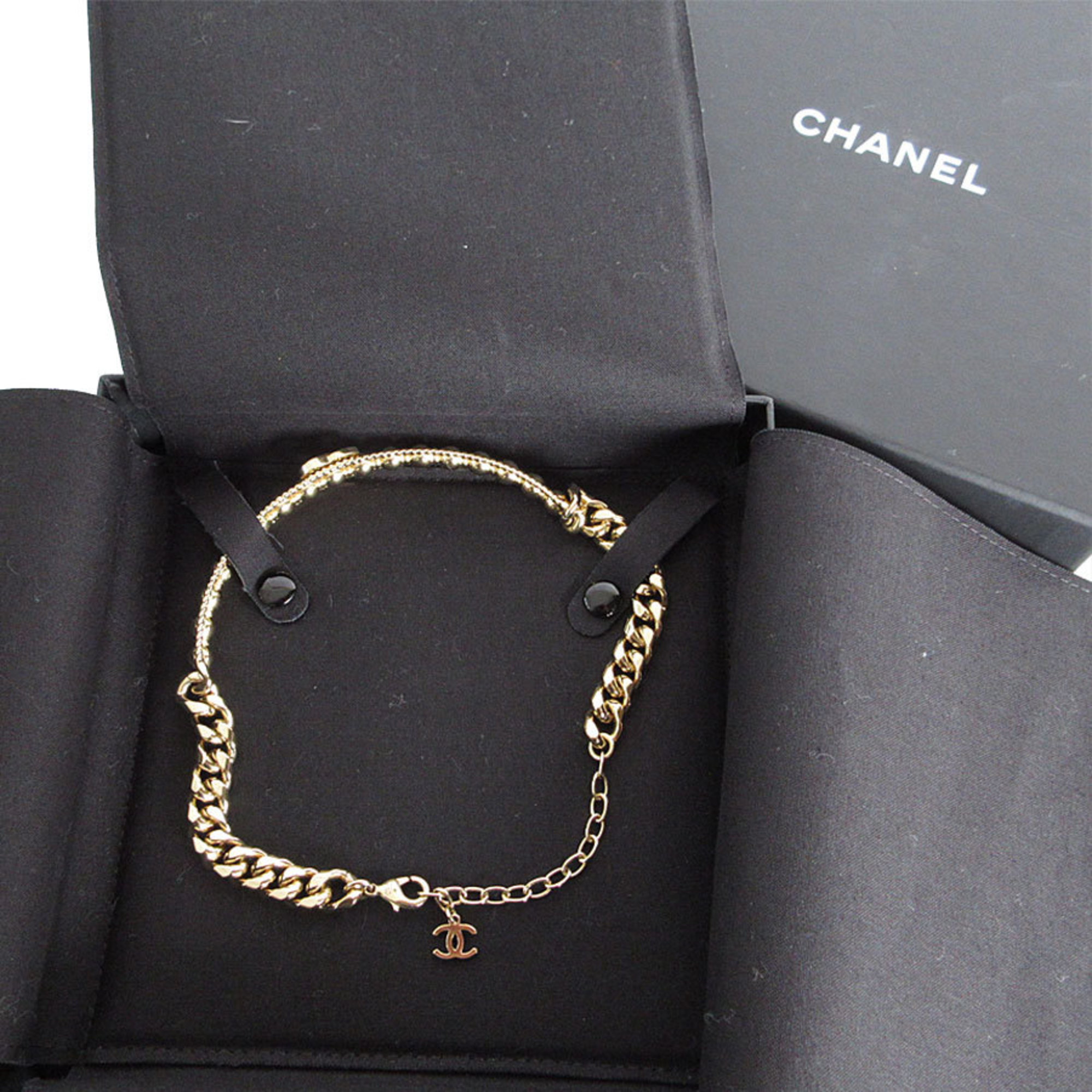 CHANEL choker necklace Coco mark metal rhinestone gold silver ladies s0128g