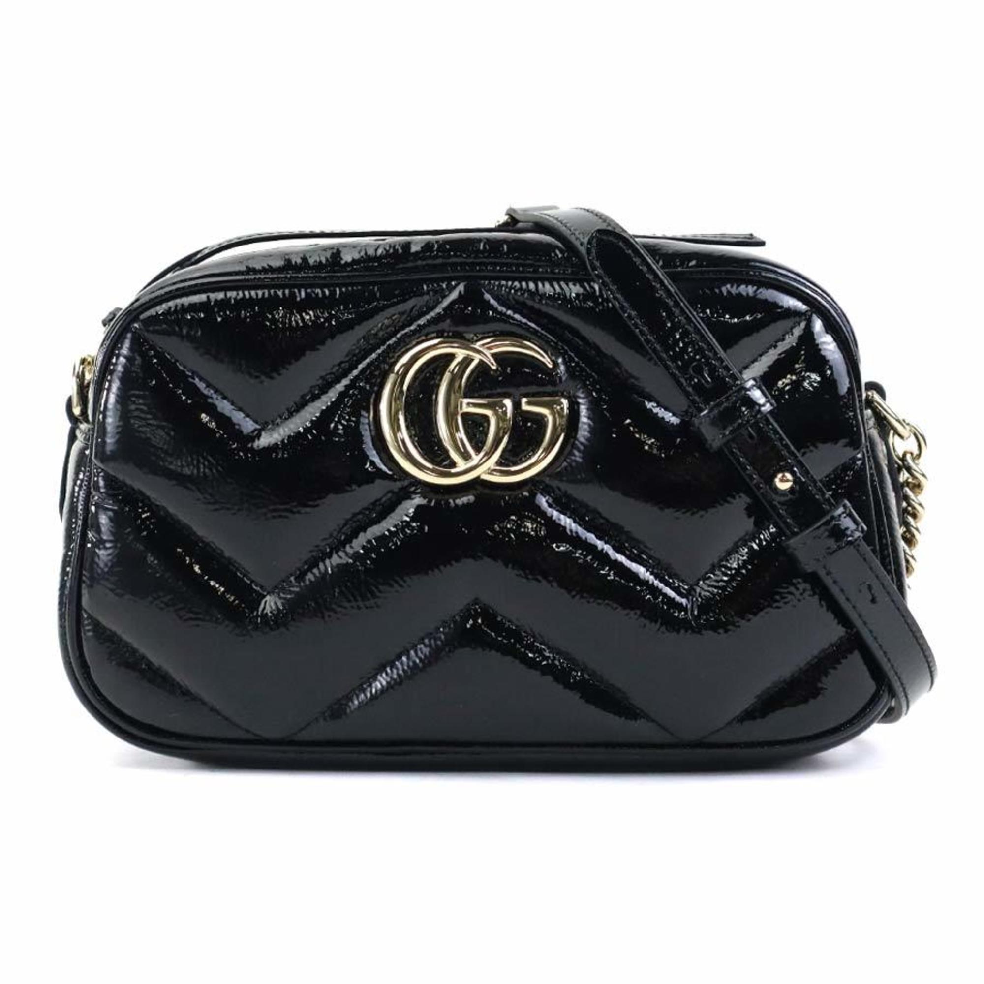 GUCCI GG Marmont Patent Leather Shoulder Bag Black Women's 802448 99967i