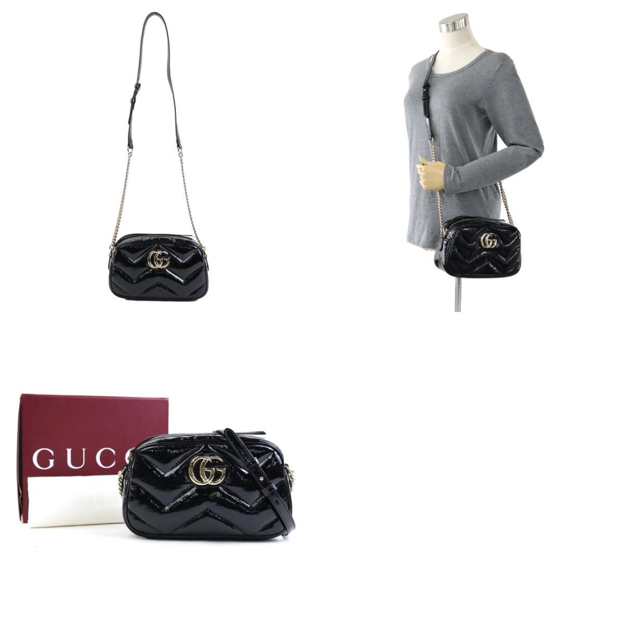 GUCCI GG Marmont Patent Leather Shoulder Bag Black Women's 802448 99967i