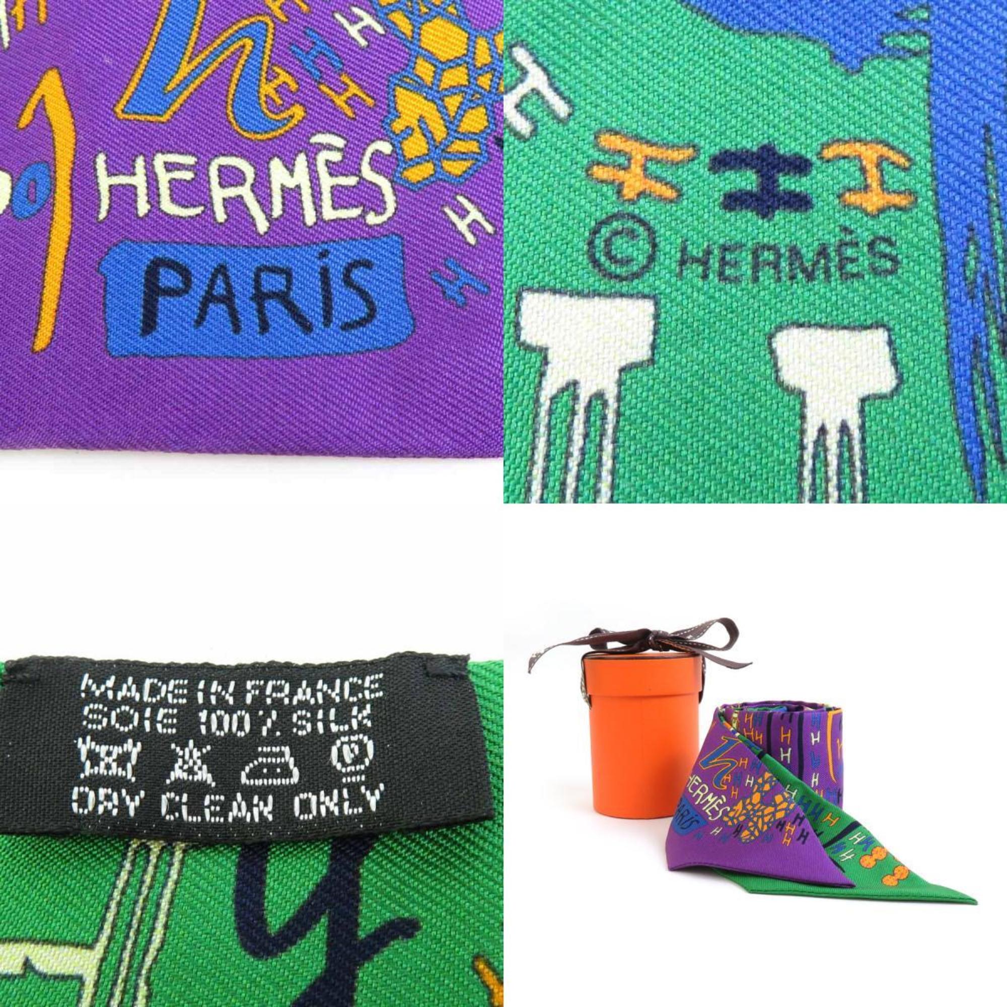 Hermes HERMES Scarf Muffler Twilly Silk Purple Green Multicolor Women's e59164j