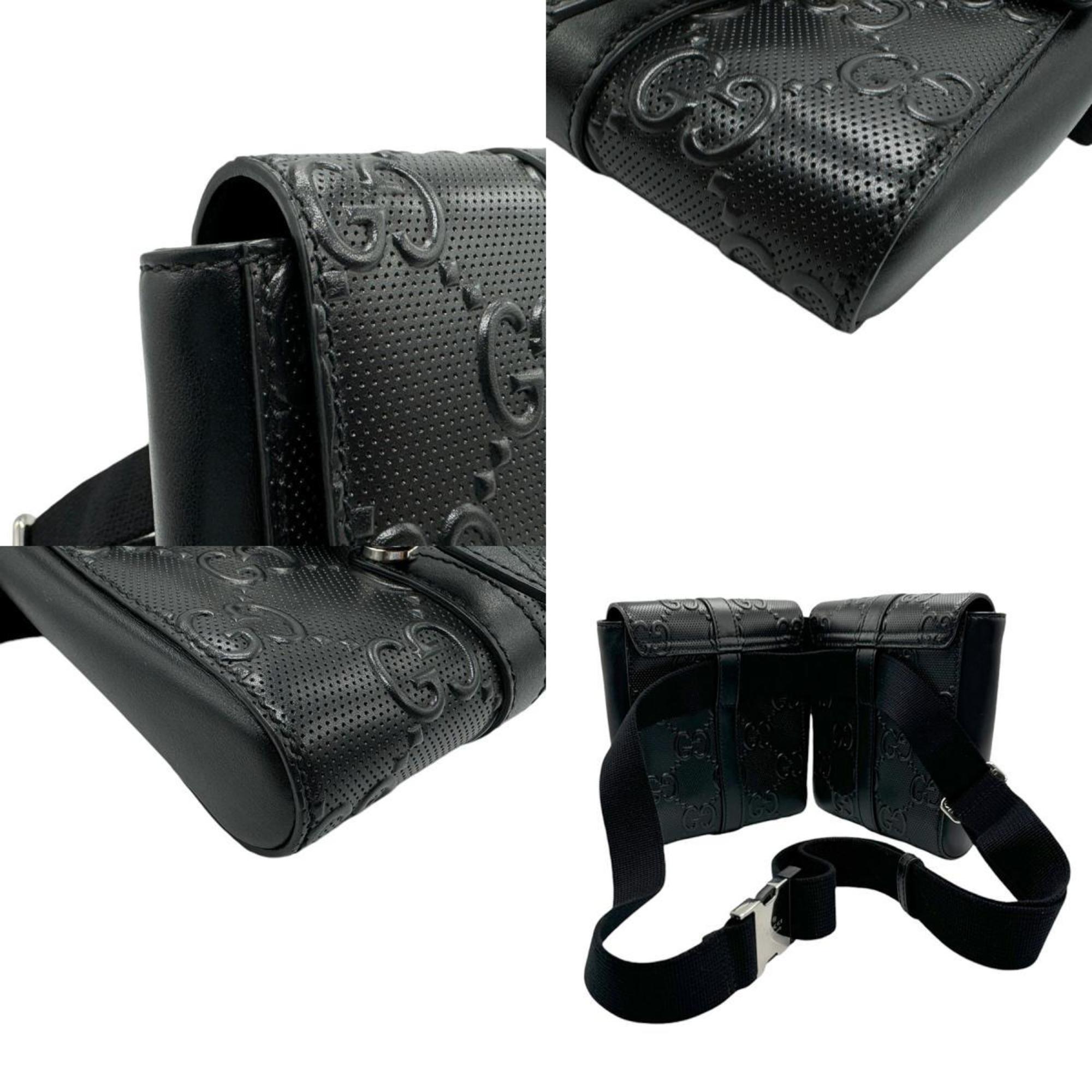 GUCCI Waist bag Belt GG embossed leather Black Silver Men's 631339 z2357