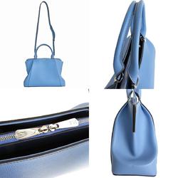 CARTIER handbag shoulder bag leather blue silver ladies s0207g