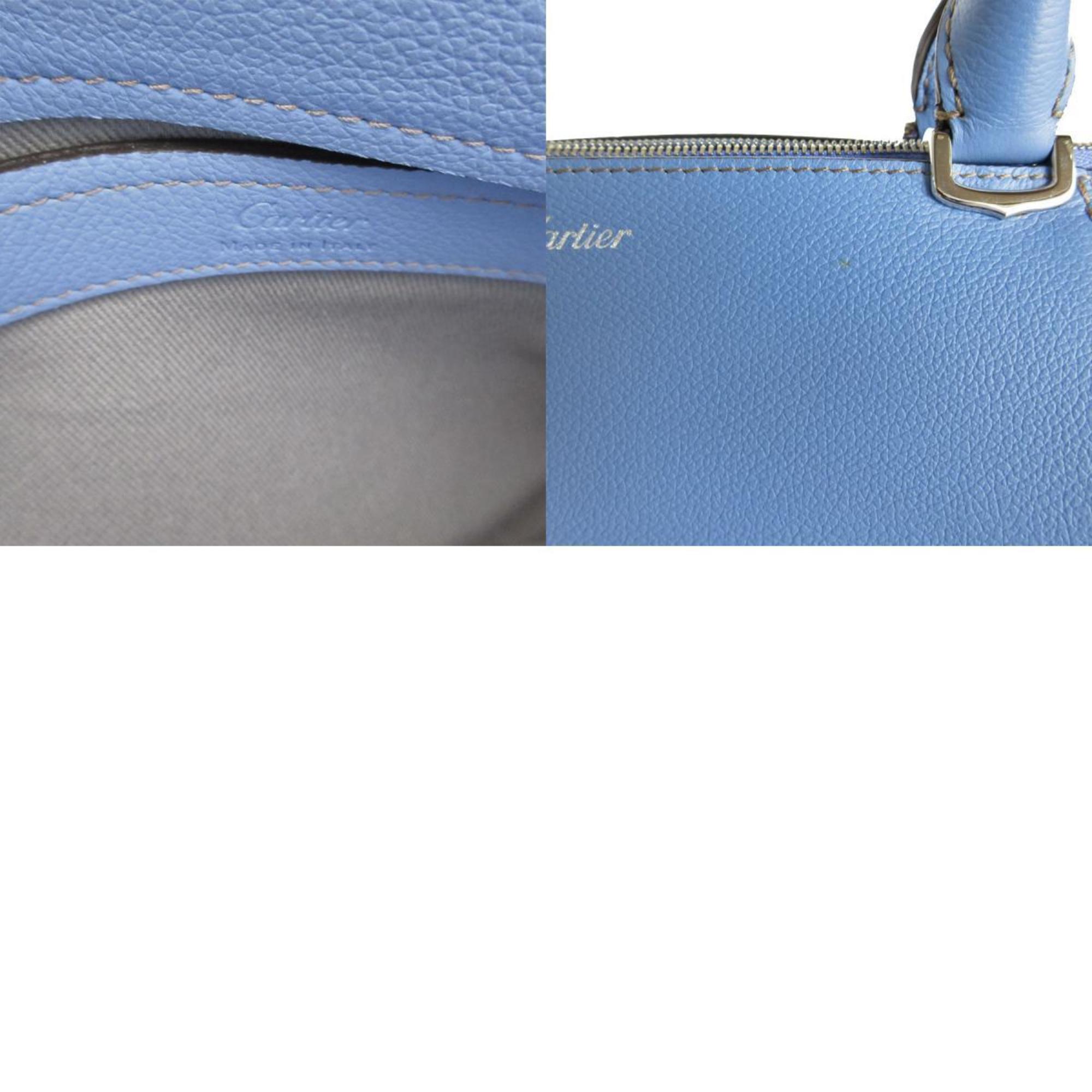 CARTIER handbag shoulder bag leather blue silver ladies s0207g