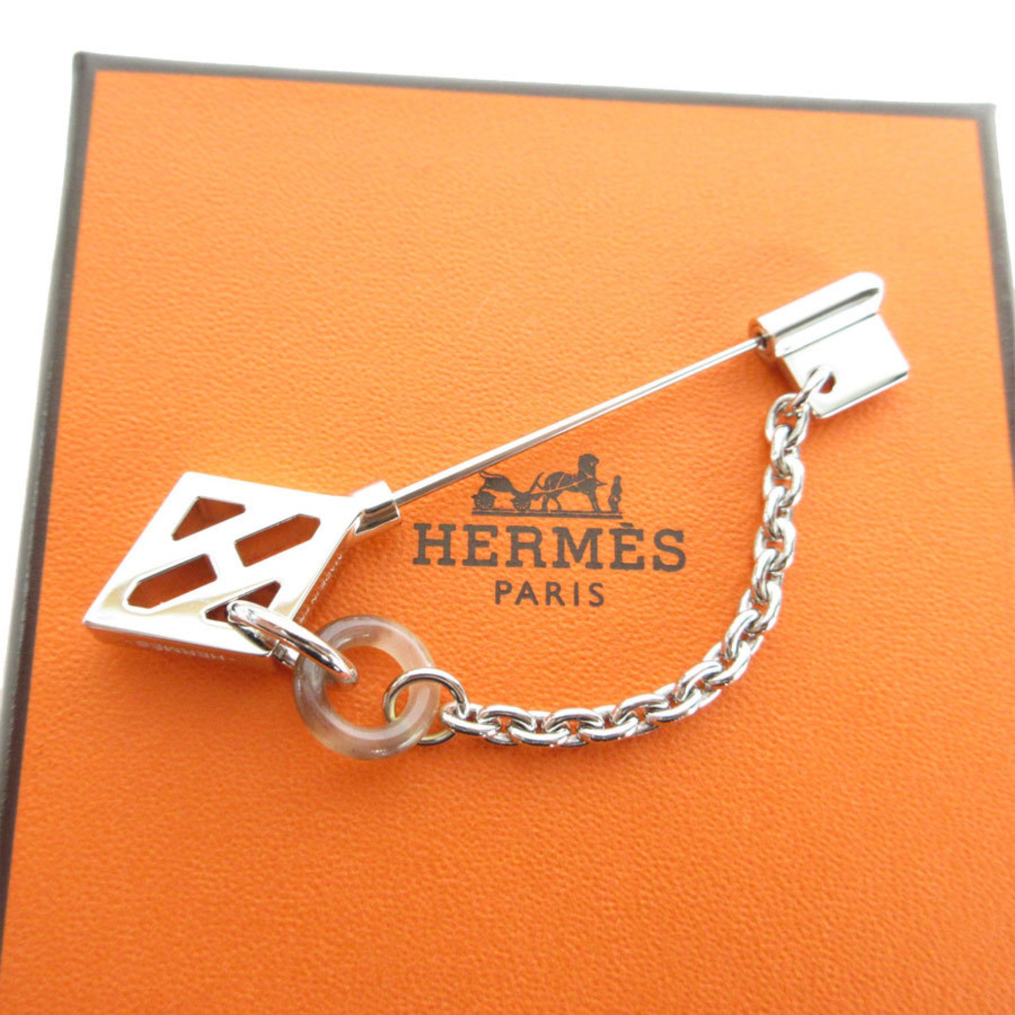 Hermes HERMES Brooch Metal Buffalo Horn Silver Brown Women's s0184j