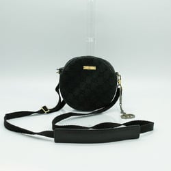 GUCCI Pouch Shoulder GG Pattern Round Leather Black Gold Women's 90700 PD348