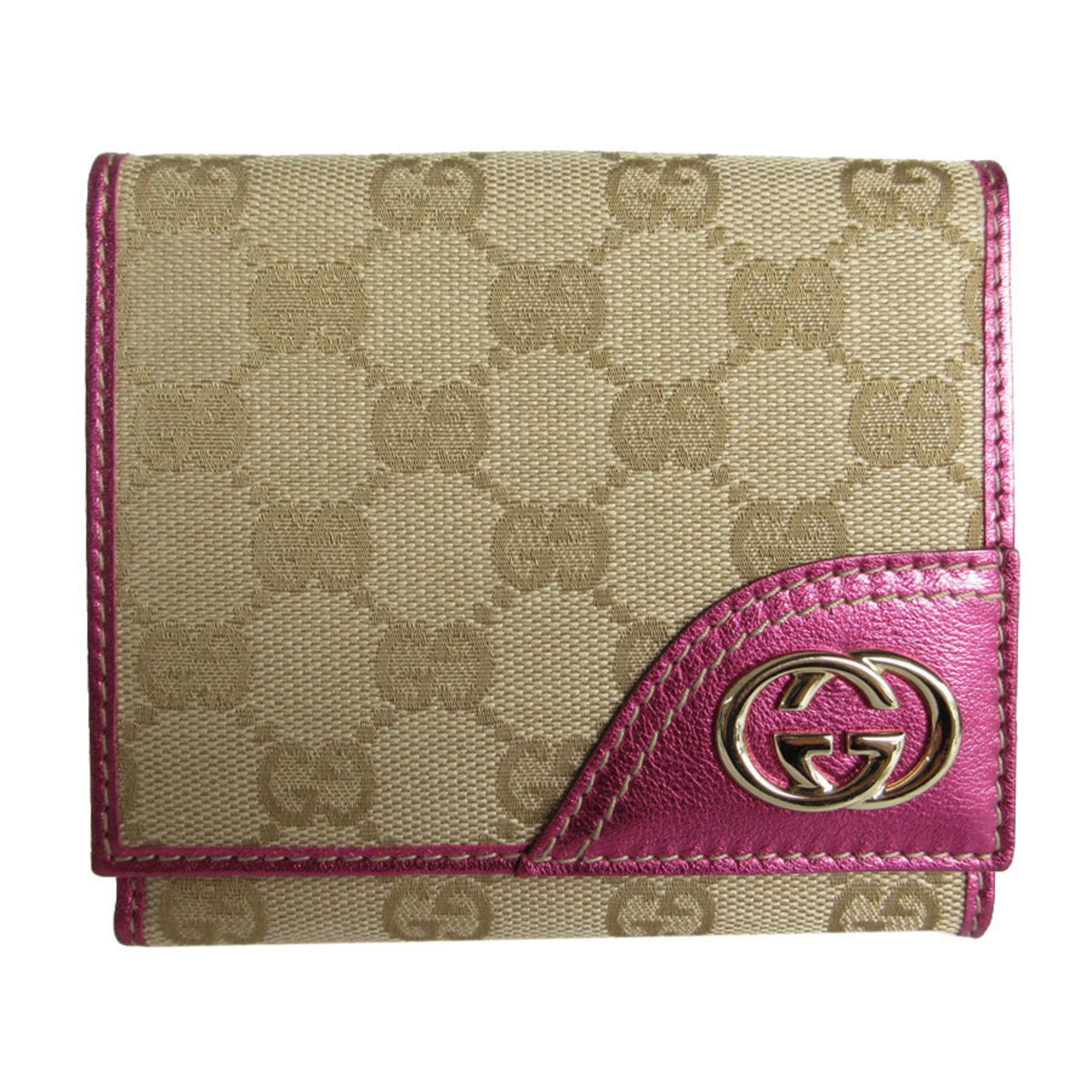 Gucci GUCCI Bi-fold wallet GG canvas leather beige metallic magenta women's 181594 s0133f