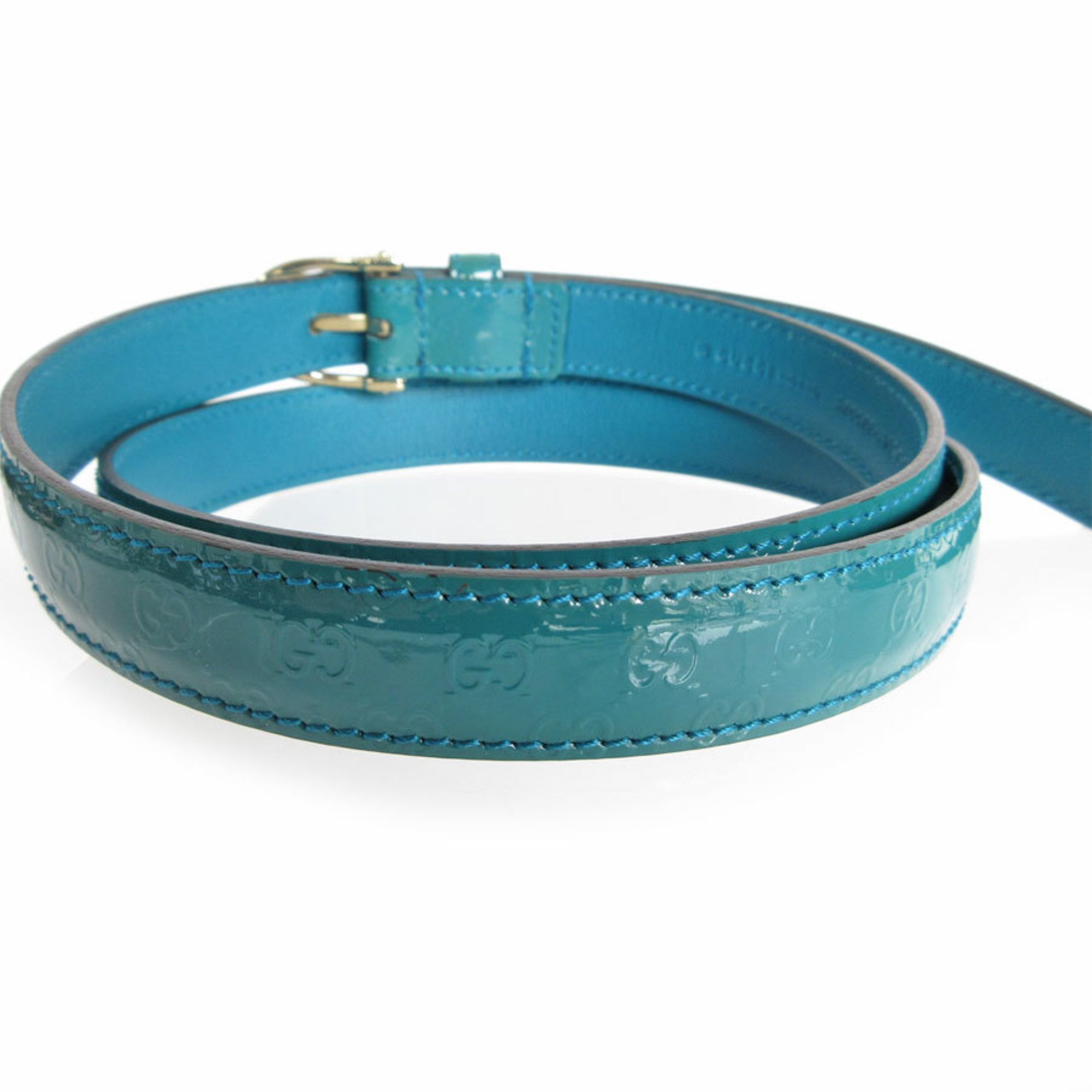 GUCCI Belt Micro Guccissima Patent Leather Blue Green Light Gold Women's 309900 s0189a