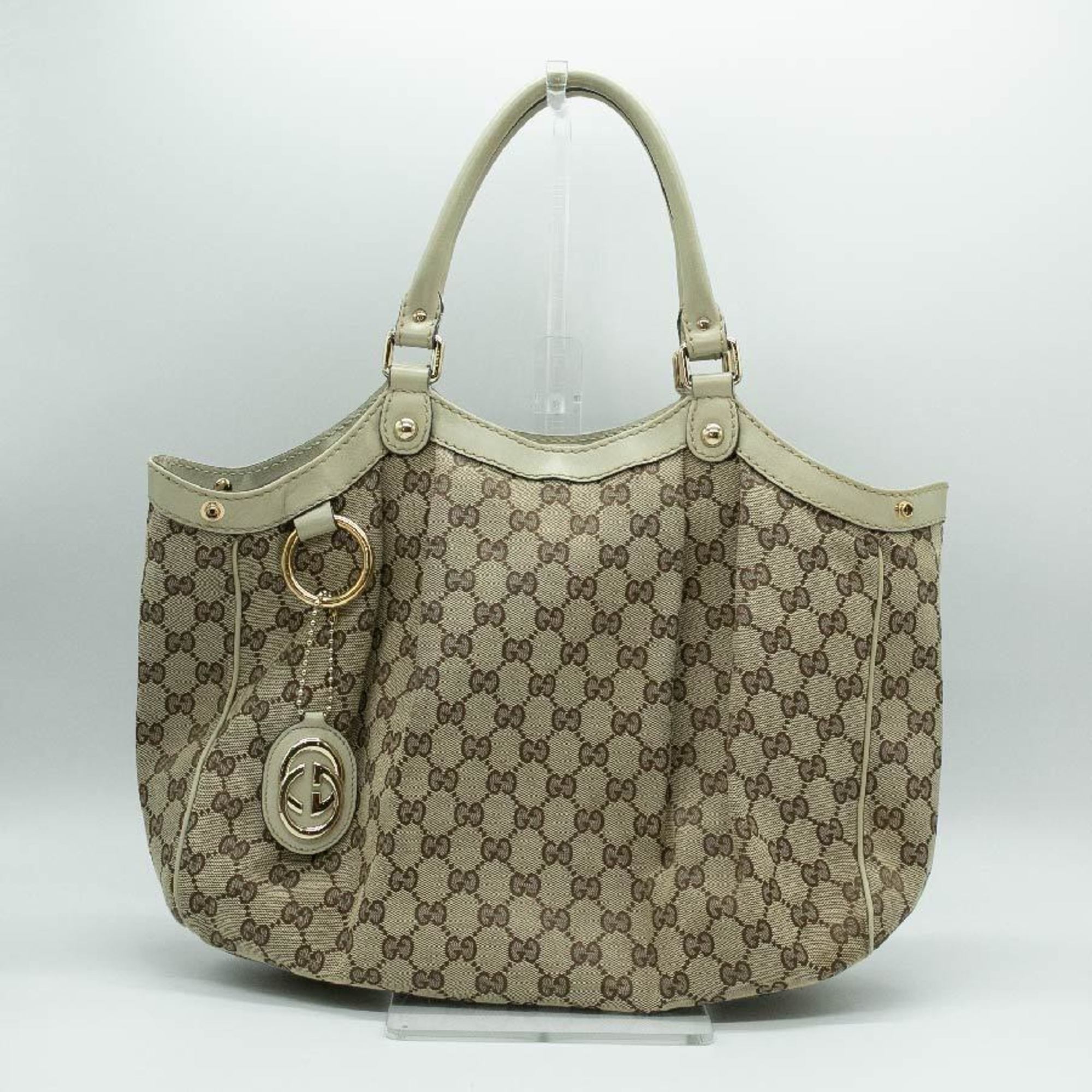 GUCCI Tote Bag Leather Beige Gold Men's Women's PD332