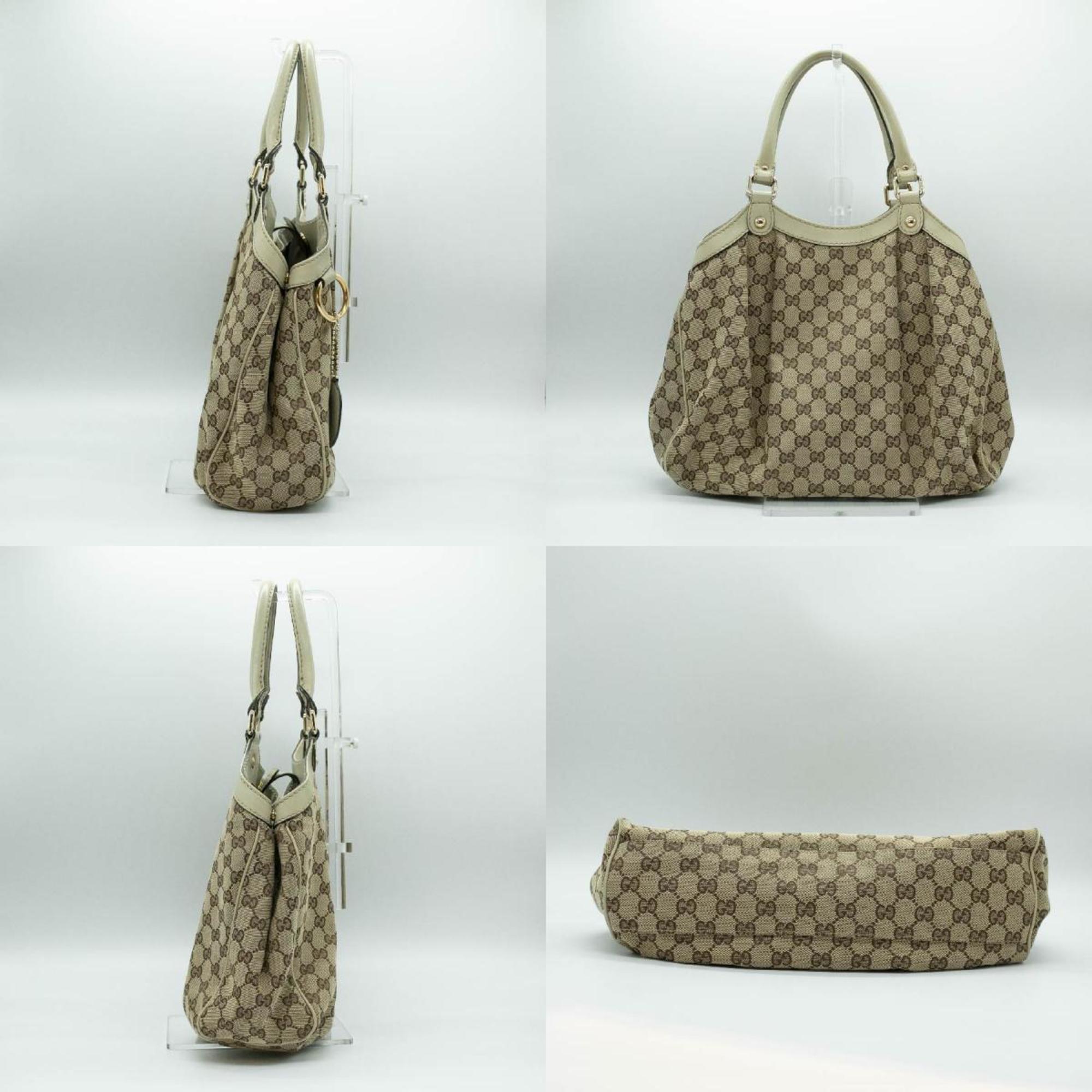 GUCCI Tote Bag Leather Beige Gold Men's Women's PD332