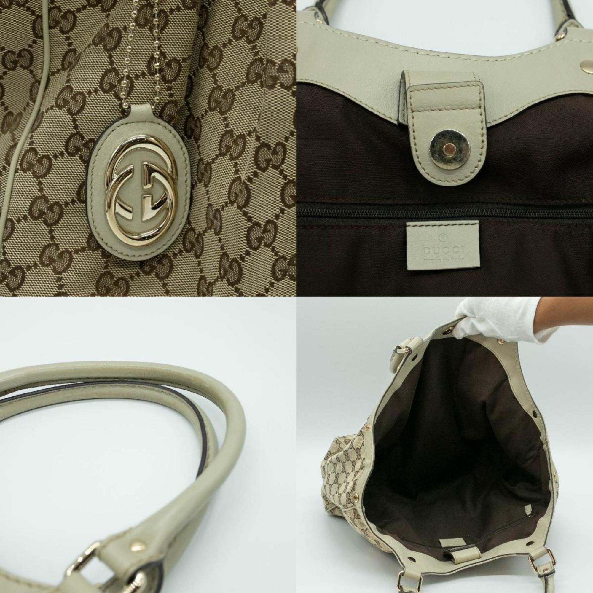 GUCCI Tote Bag Leather Beige Gold Men's Women's PD332