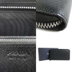 PRADA Round Long Wallet Zipper Organizer Leather Black Men's h30511a