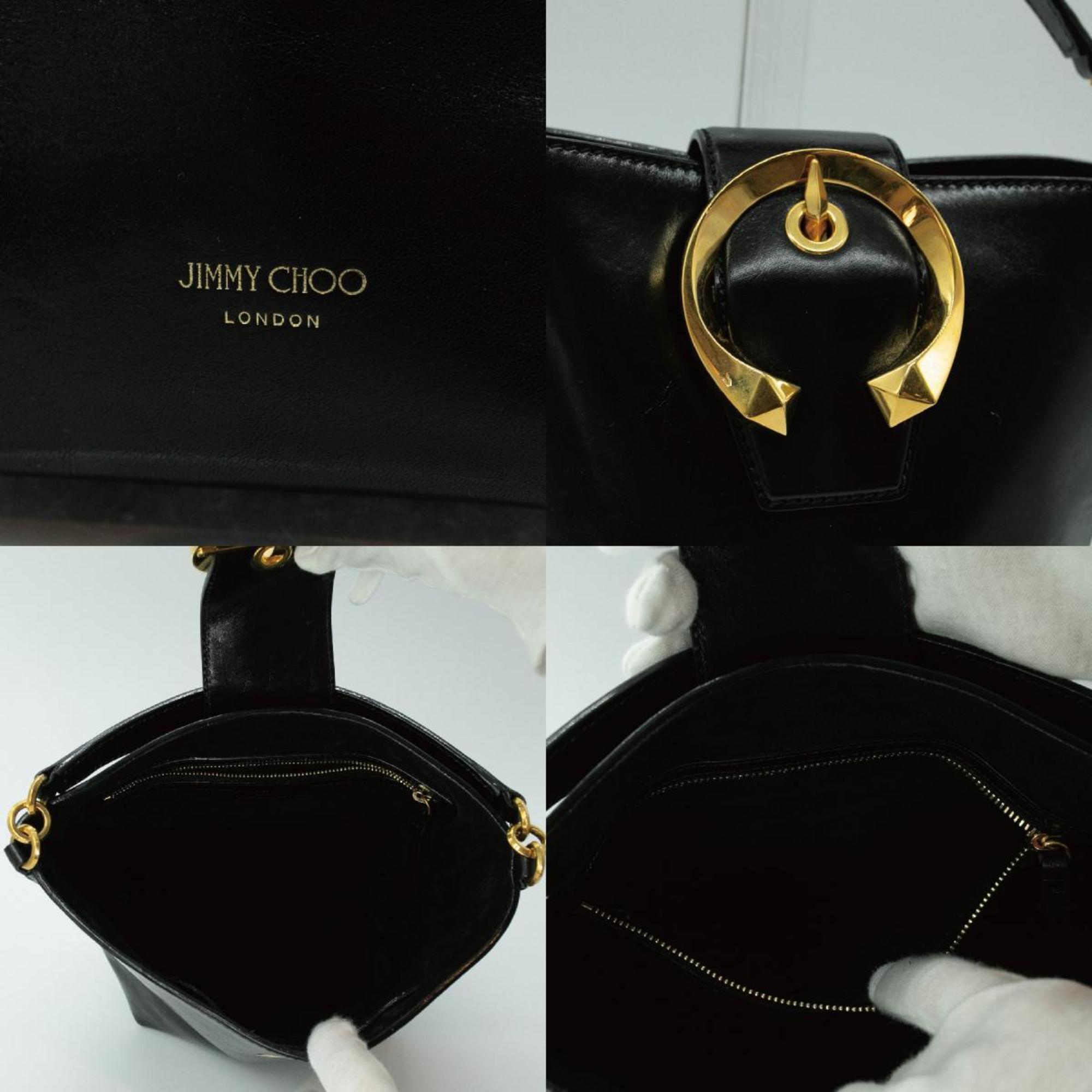 JIMMY CHOO Handbag Bucket Leather Black Gold Women's PD383