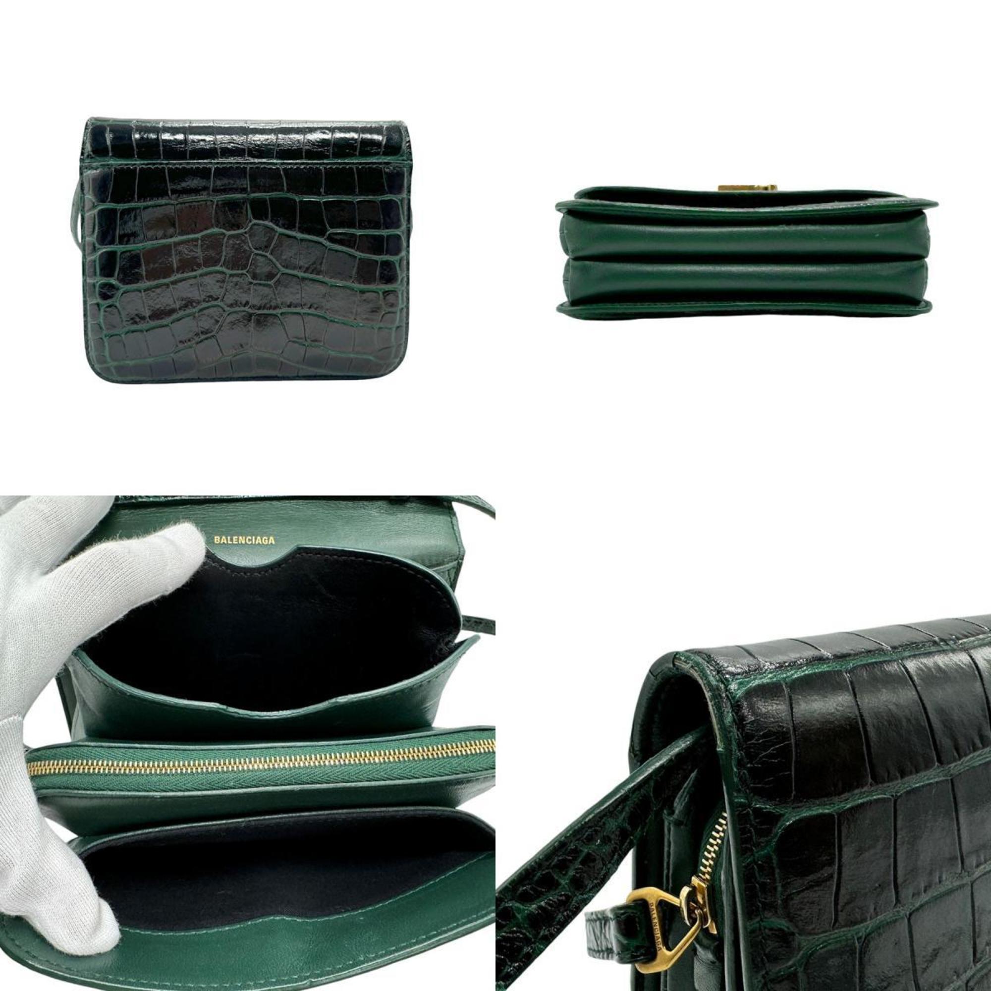 BALENCIAGA Shoulder Bag B Embossed Leather Green Women's 592898 z2377