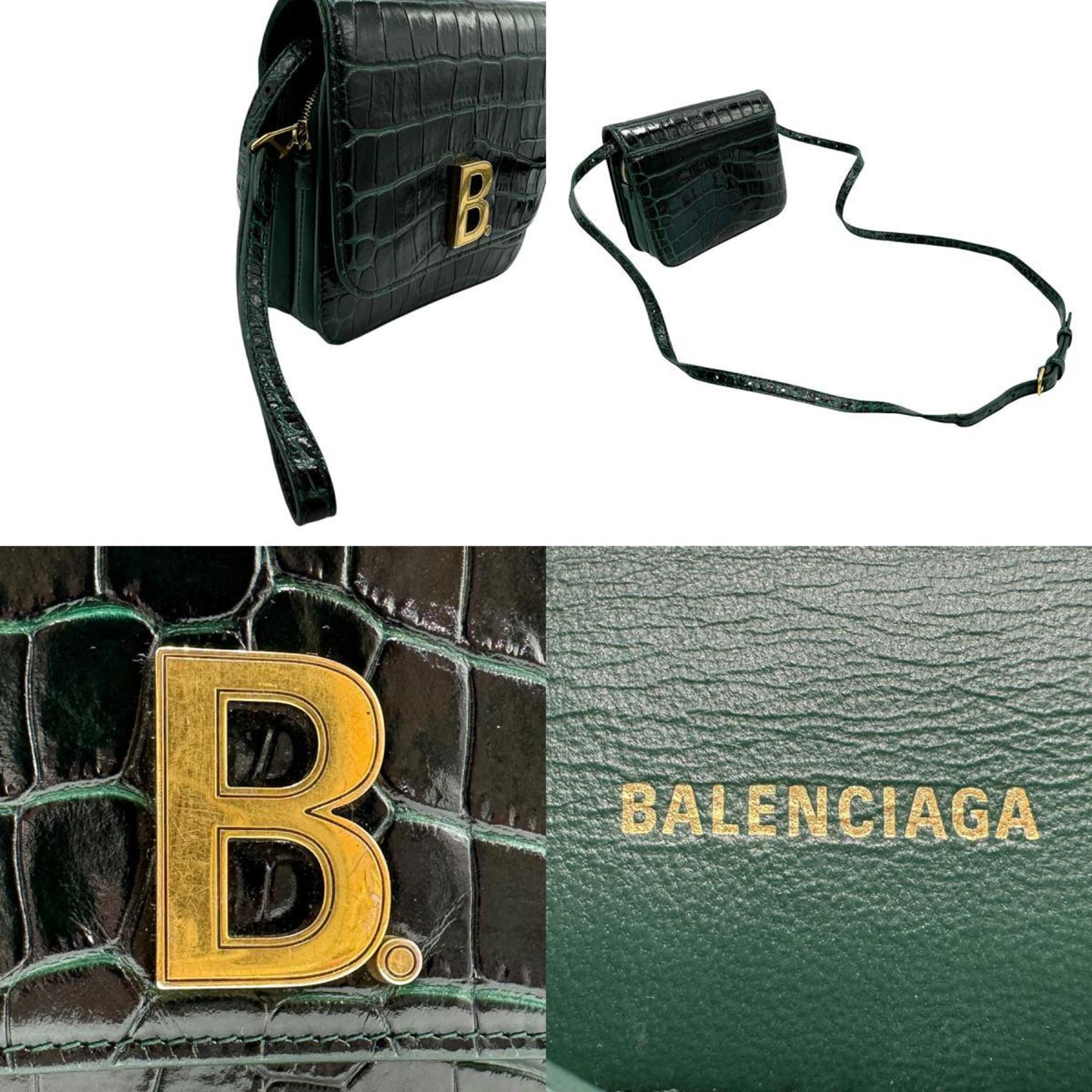 BALENCIAGA Shoulder Bag B Embossed Leather Green Women's 592898 z2377