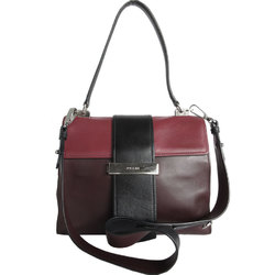 PRADA handbag shoulder bag leather burgundy black silver women's s0125a