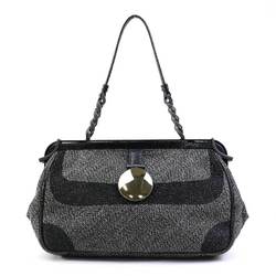 BOTTEGA VENETA Handbag Canvas Grey Black Women's e59156