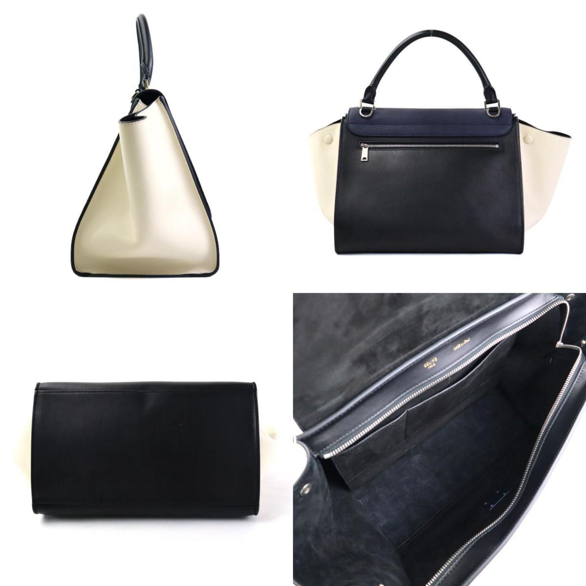 CELINE Handbag Shoulder Bag Trapeze Navy x Black Ivory Women's h30504g