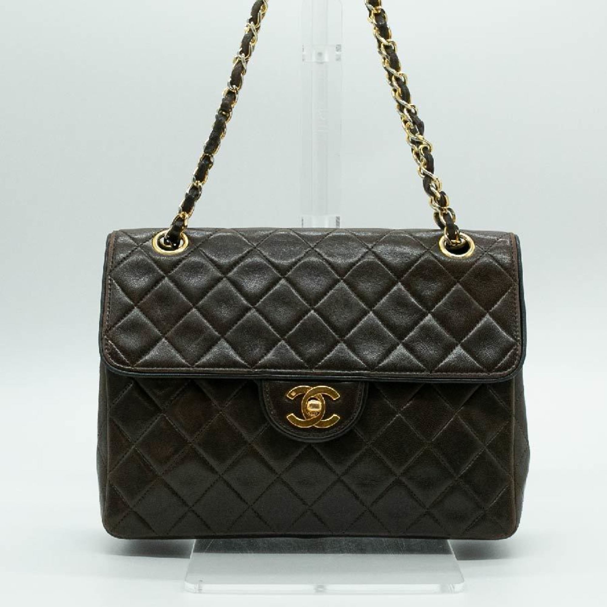 CHANEL Shoulder Bag Chain Leather Brown Gold Women's None PD425