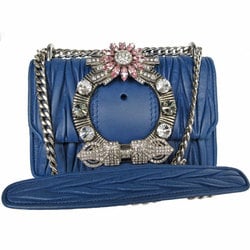 Miu Miu Miu shoulder bag leather rhinestone blue silver women's s0261k