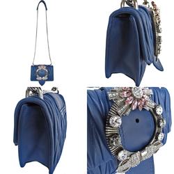 Miu Miu Miu shoulder bag leather rhinestone blue silver women's s0261k