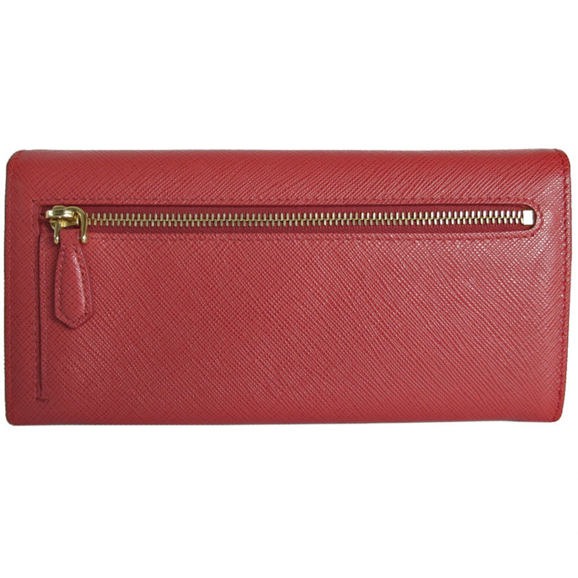 PRADA Long Wallet Leather Red Gold Women's s0103a