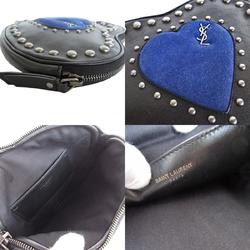 Saint Laurent SAINT LAURENT Clutch bag Heart motif Leather Suede Black Blue Women's s0257a