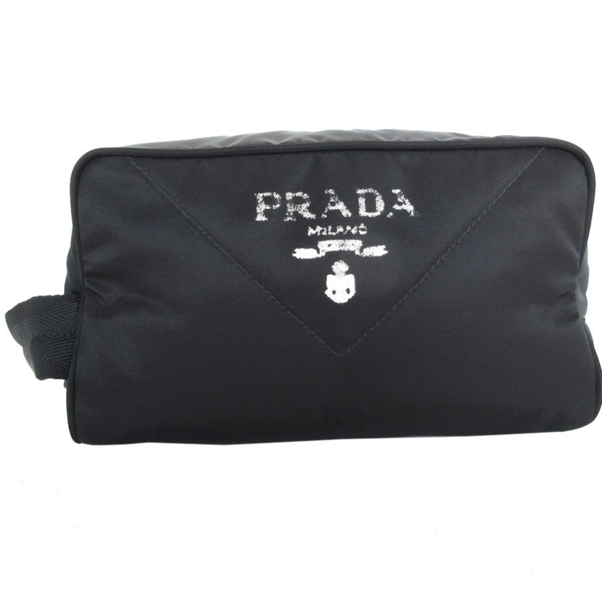 PRADA handbag clutch bag nylon black silver men women s0267a