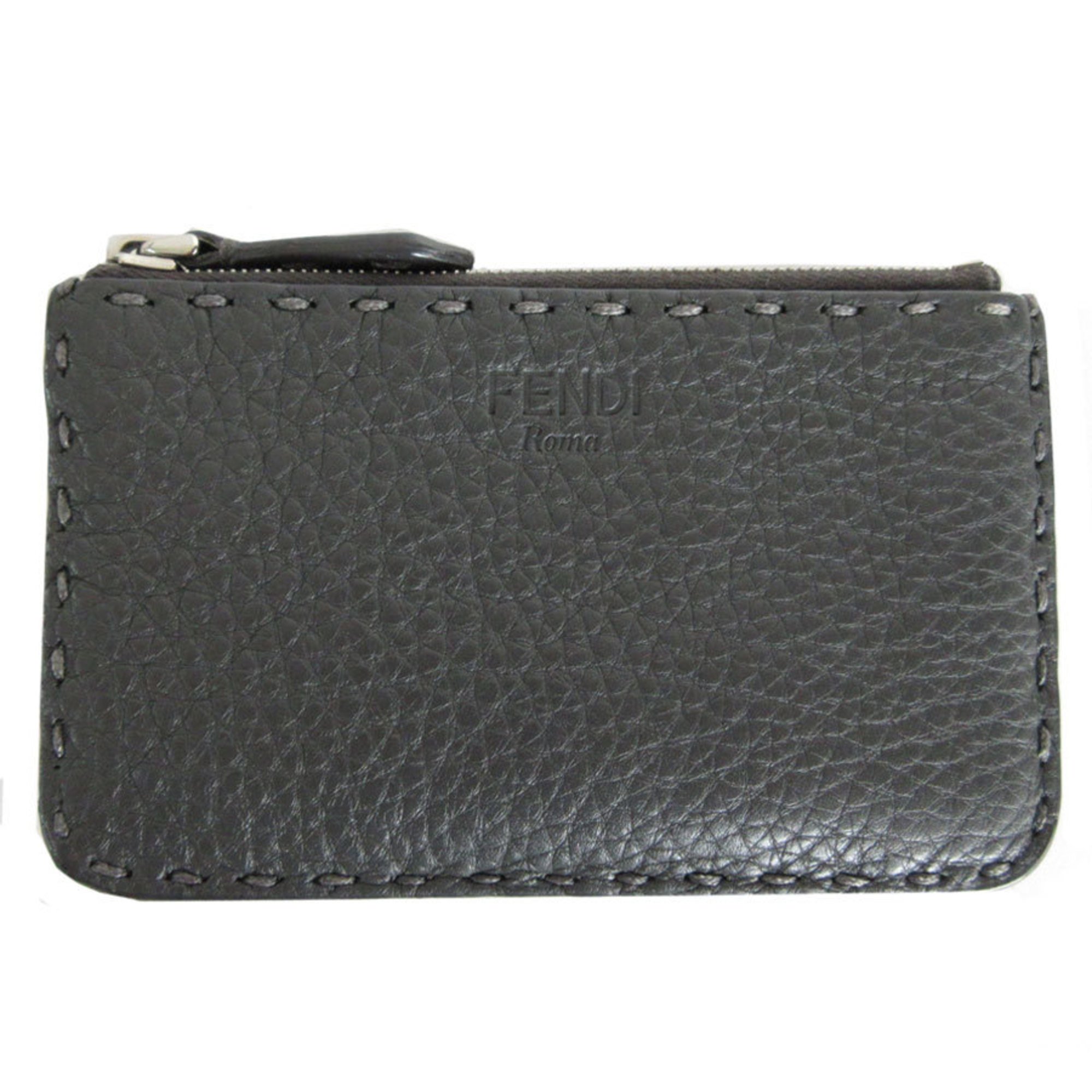 FENDI Wallet/Coin Case Selleria Leather Grey Silver Women's s0277a