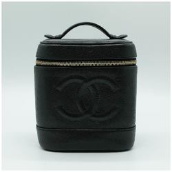 CHANEL Vanity Leather Black Gold Women's None PD402