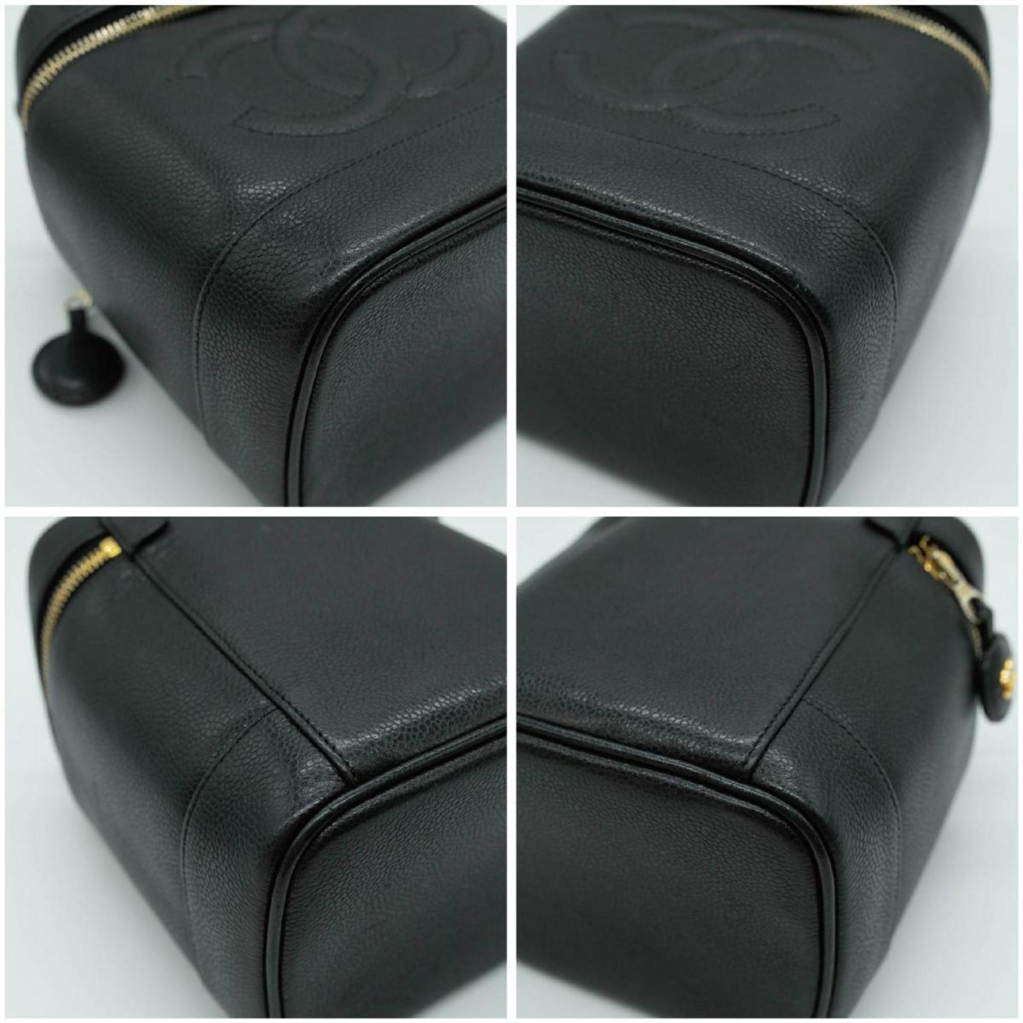 CHANEL Vanity Leather Black Gold Women's None PD402