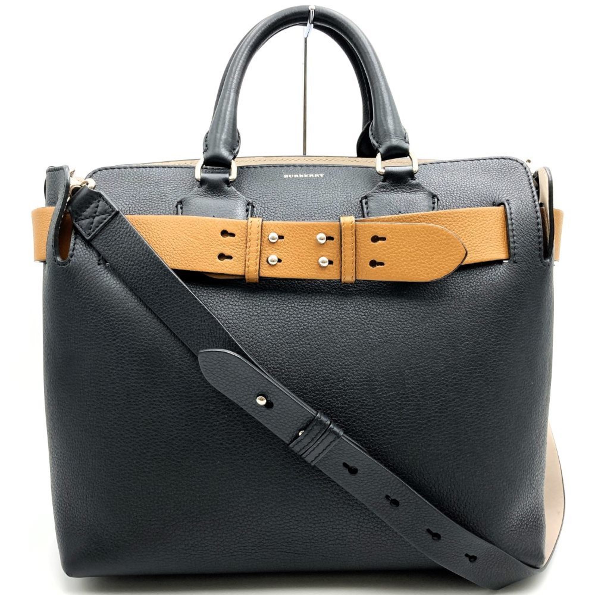 BURBERRY Burberry Tote Bag Shoulder 2way Leather Black Beige Women's Fashion IT9355ZUOIJ4