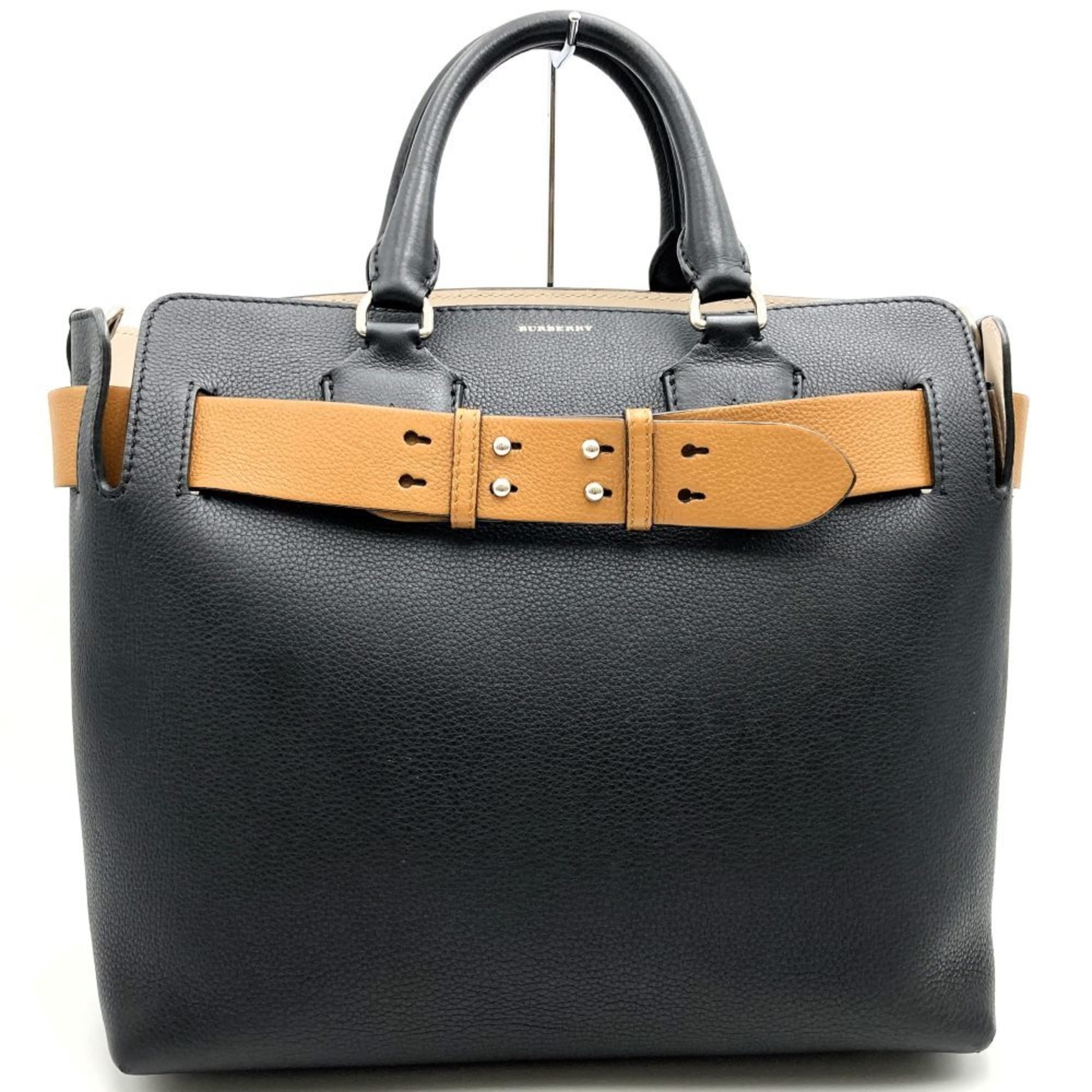 BURBERRY Burberry Tote Bag Shoulder 2way Leather Black Beige Women's Fashion IT9355ZUOIJ4