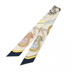 HERMES Twilly GRAND APPARAT Ivory/Marine/Pink 061364S Women's 100% Silk Scarf Muffler