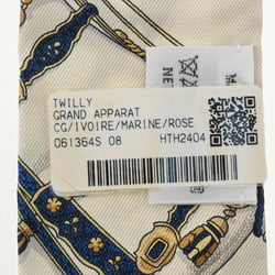 HERMES Twilly GRAND APPARAT Ivory/Marine/Pink 061364S Women's 100% Silk Scarf Muffler