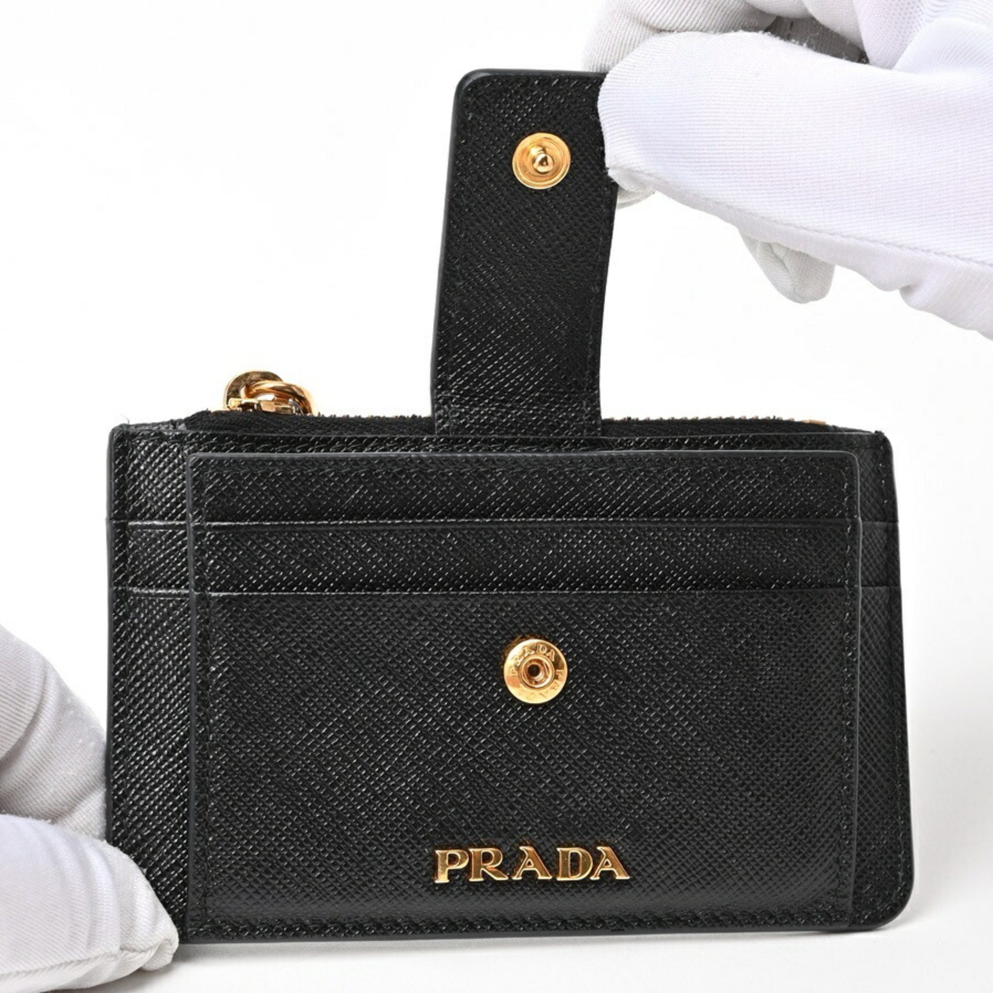 PRADA Coin Card Case Holder 1MC038 Saffiano Leather Nero (Black) S-156398