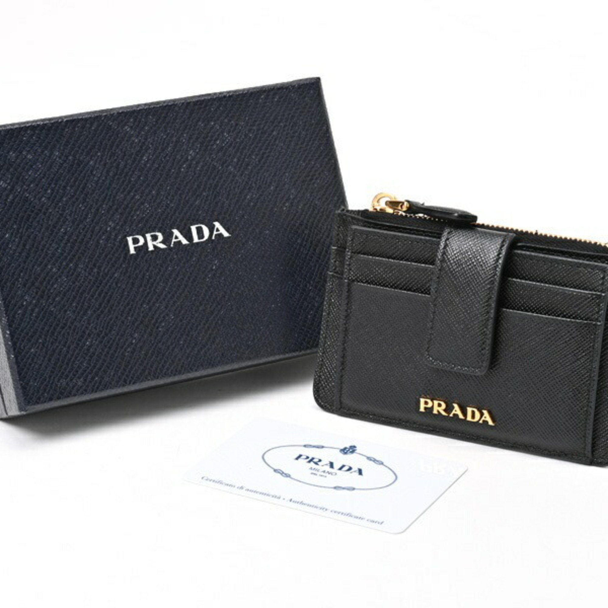 PRADA Coin Card Case Holder 1MC038 Saffiano Leather Nero (Black) S-156398