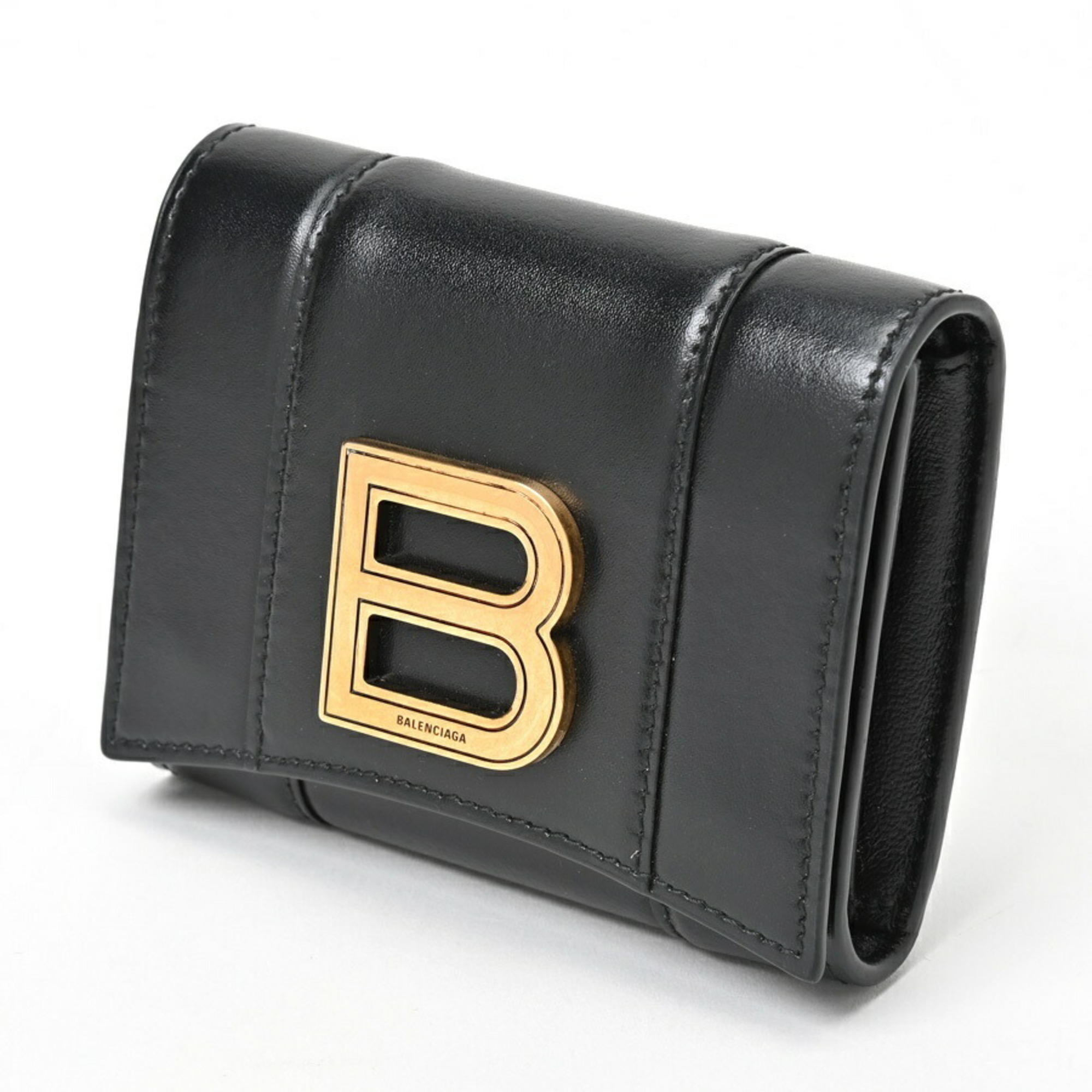 BALENCIAGA B Tri-fold Compact Wallet 634834 Leather Black S-156388