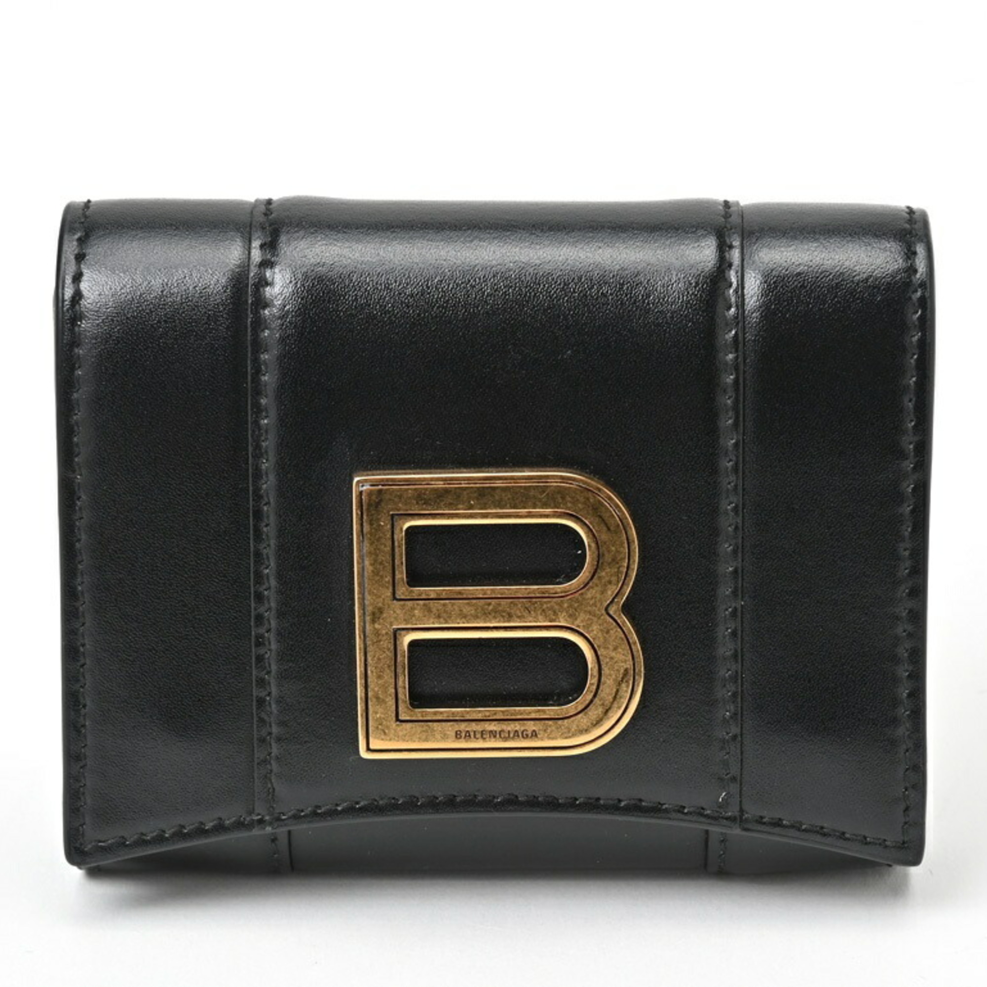 BALENCIAGA B Tri-fold Compact Wallet 634834 Leather Black S-156388