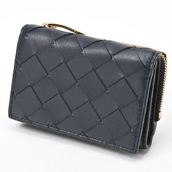 BOTTEGA VENETA Small Intrecciato Tri-fold Wallet 690568 Lambskin Navy E-156365