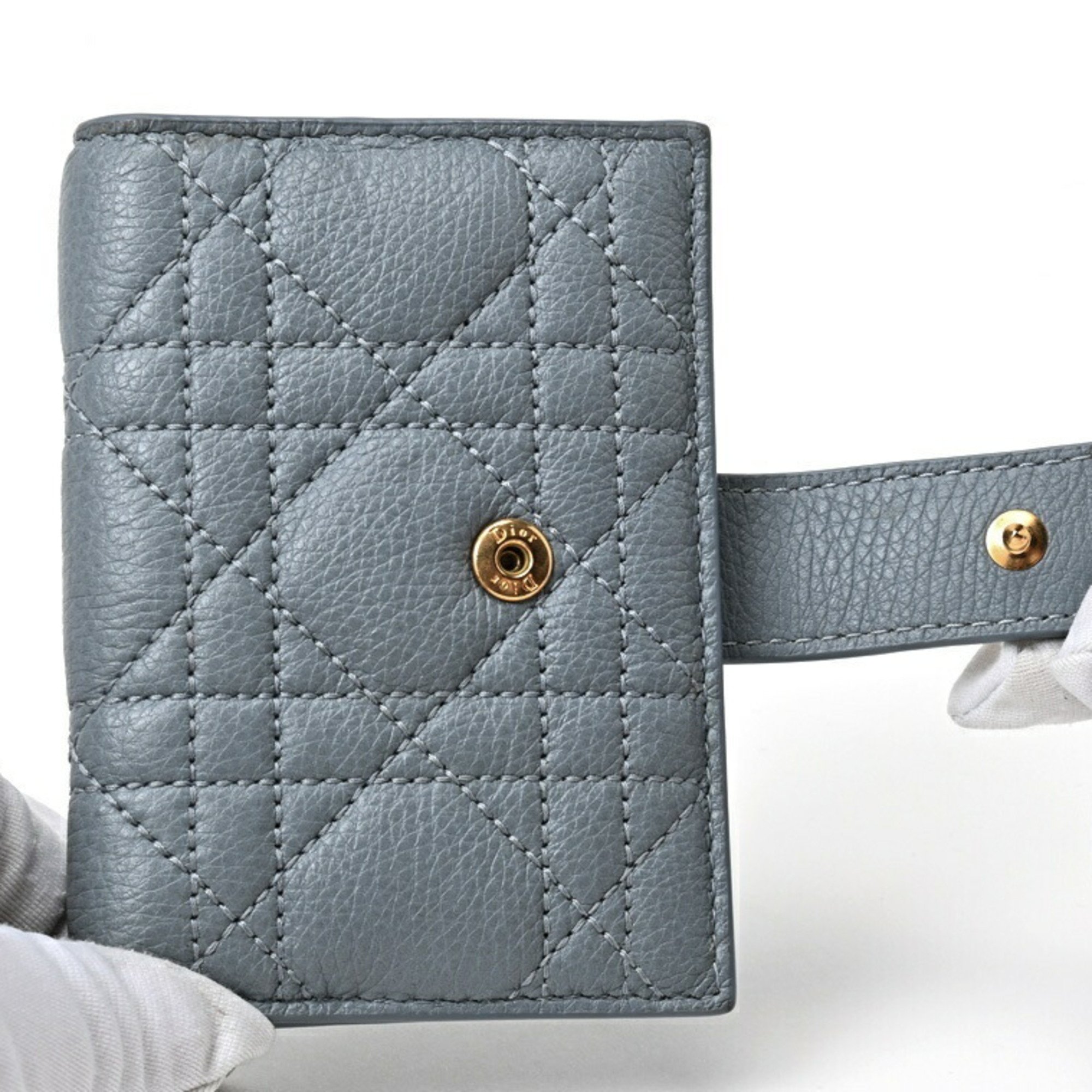 Christian Dior Dior Caro Dandelion Card Holder S5157UWHC_M81B Cannage Calfskin Blue Gray S-156399