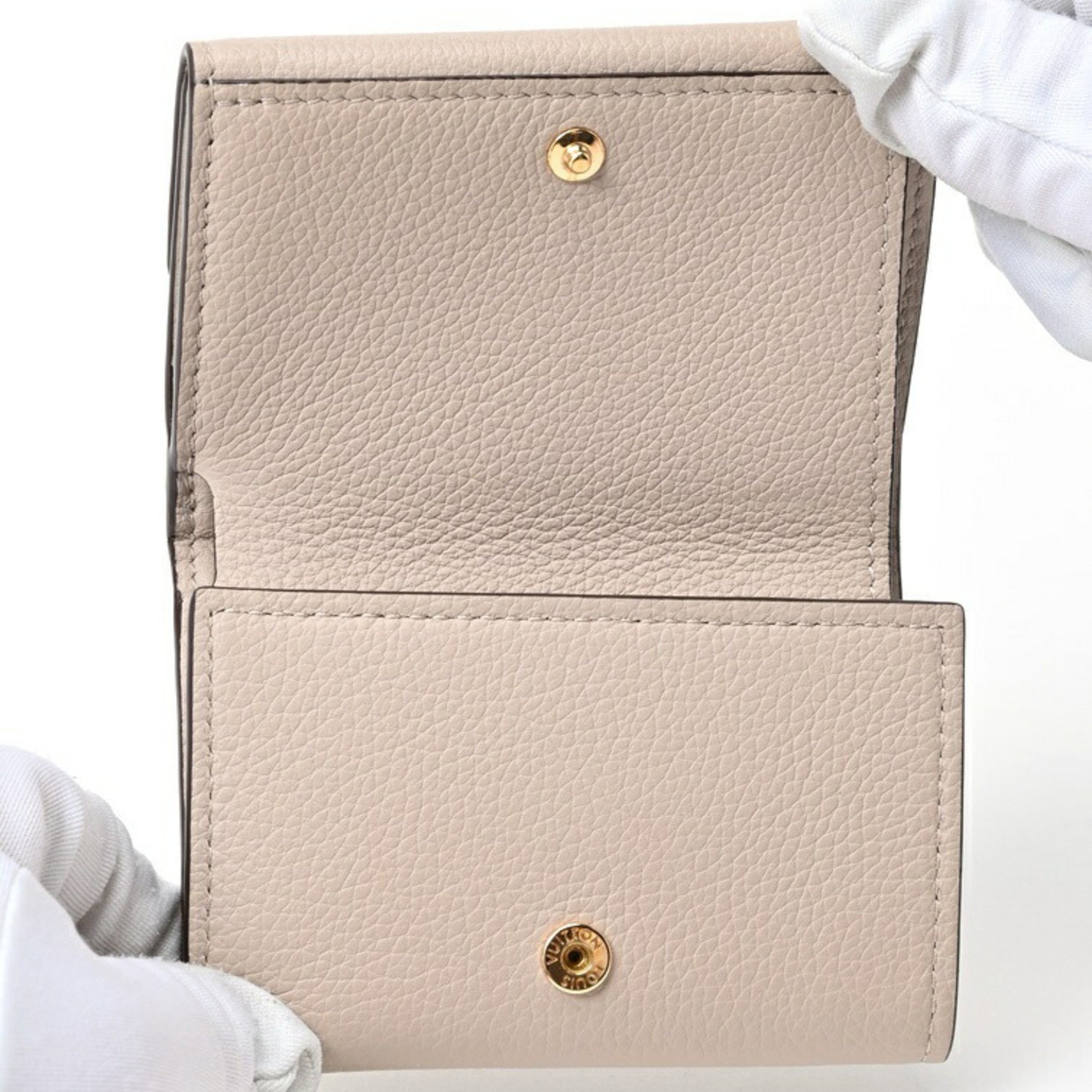 Louis Vuitton LOUIS VUITTON Portefeuille Lock Tri-fold Wallet M69340 Calf Leather Greige S-156402