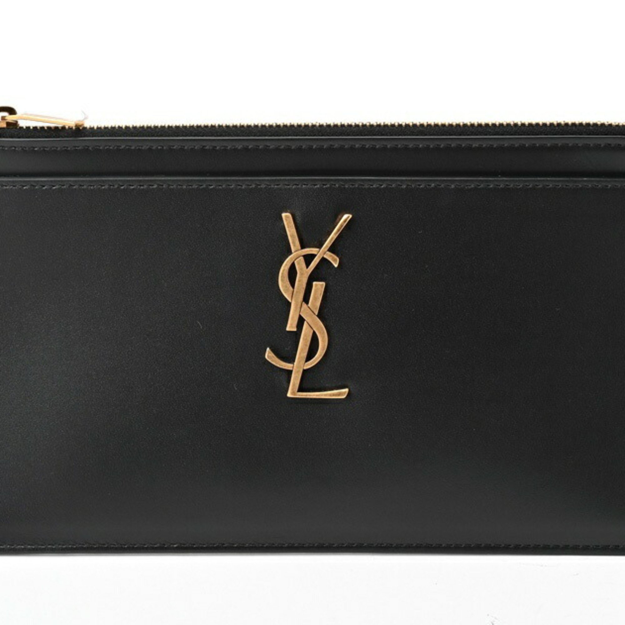 Saint Laurent SAINT LAURENT Flat Pouch Clutch Bag 636316 Leather Black E-156474