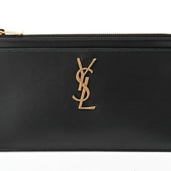 Saint Laurent SAINT LAURENT Flat Pouch Clutch Bag 636316 Leather Black E-156474