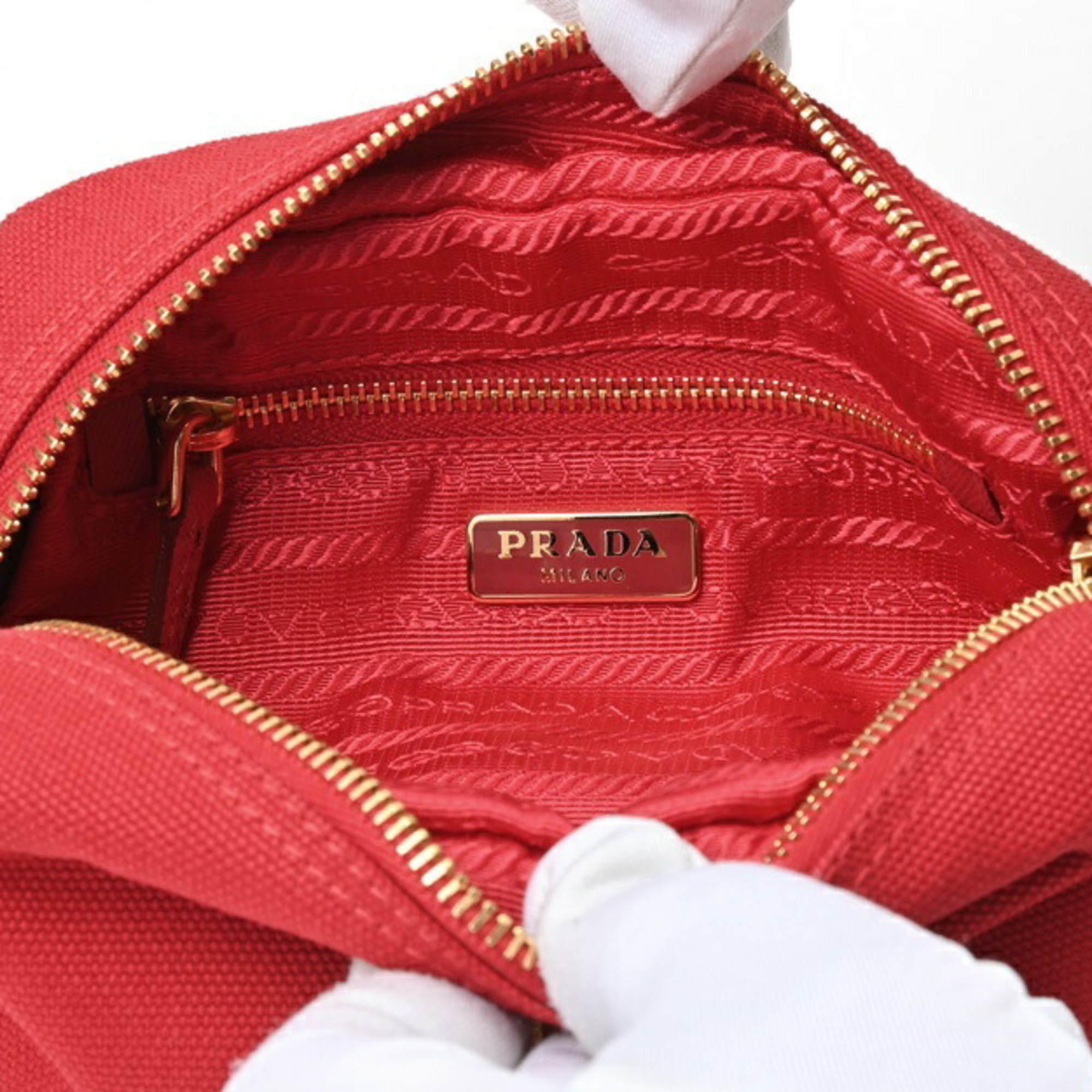 PRADA Pouch 1NA175 Canvas Red E-156328