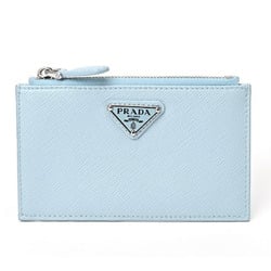 PRADA Saffiano Triangle Card Case Coin Holder 1MC086 Leather Light Blue S-156393