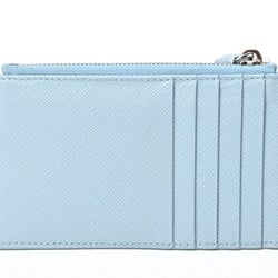 PRADA Saffiano Triangle Card Case Coin Holder 1MC086 Leather Light Blue S-156393