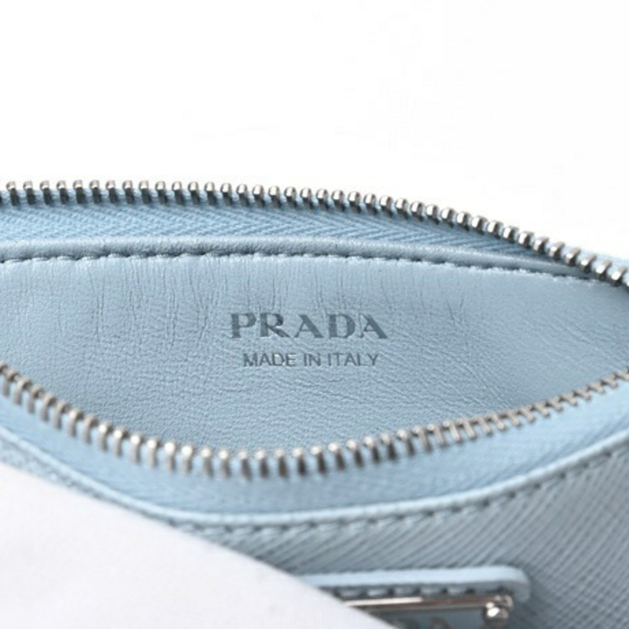 PRADA Saffiano Triangle Card Case Coin Holder 1MC086 Leather Light Blue S-156393