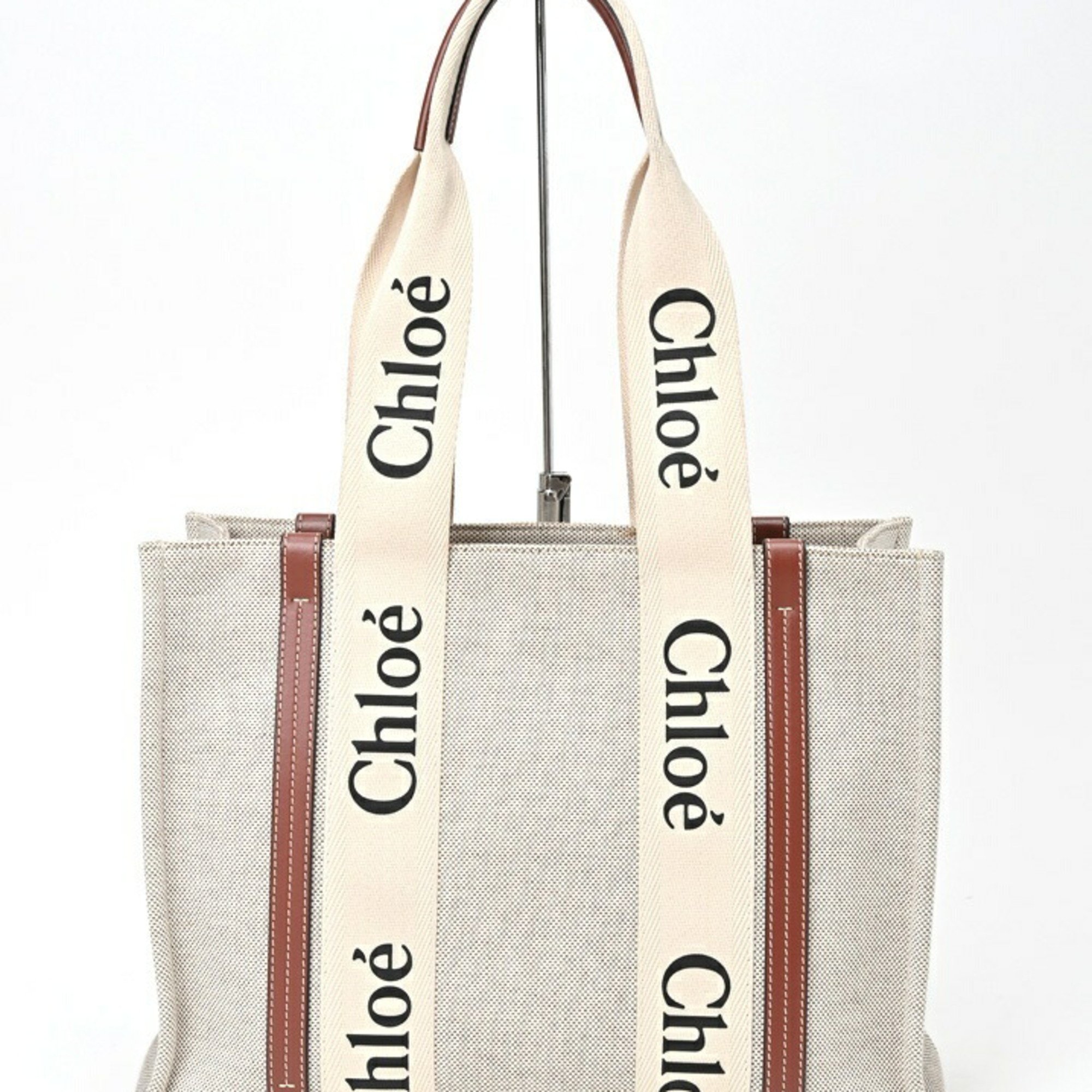 Chloé Chloe Woody Medium Tote Bag CHC22AS383I2690U Canvas Leather S-156204