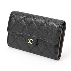 CHANEL Matelasse Medium Flap Wallet Tri-fold AP0232 Caviar Skin Black S-156496